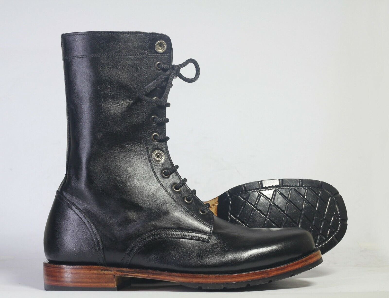 Handmade Men's Black Leather Lace Up high Boots, Men Ankle Fashion Boots