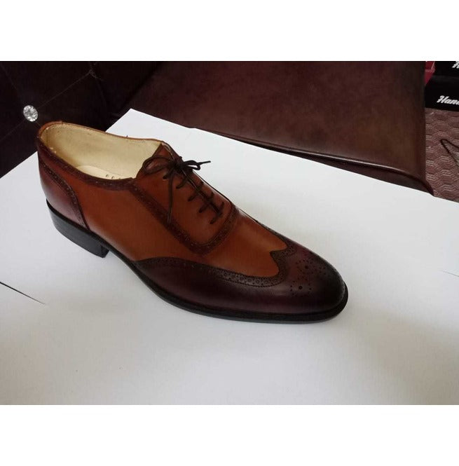 Handmade Men Brown Wingtip Brogue Formal Shoes, Brown Dress Shoes