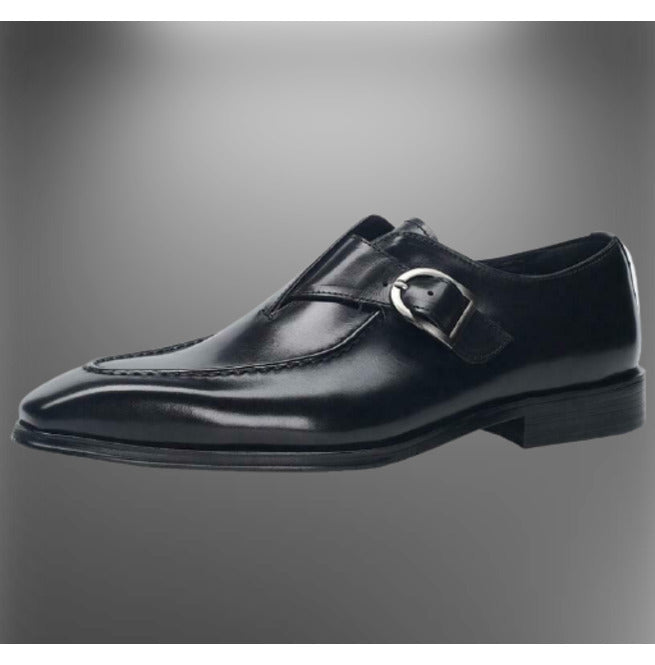 Handmade Men Black Leather Monk Shoes, Formal Business Monk Shoes