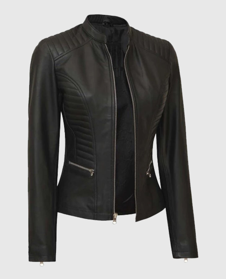 Women's Rachel Petite Black Cafe Racer Leather Jacket