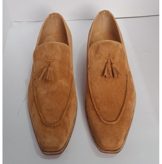 Classic Beige Suede Tassel Shoes, Men Beige Suede Casual Moccasins Shoes