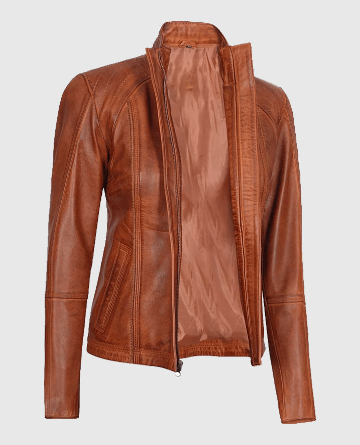 Women's Acerra Real Cognac Brown Leather Jacket