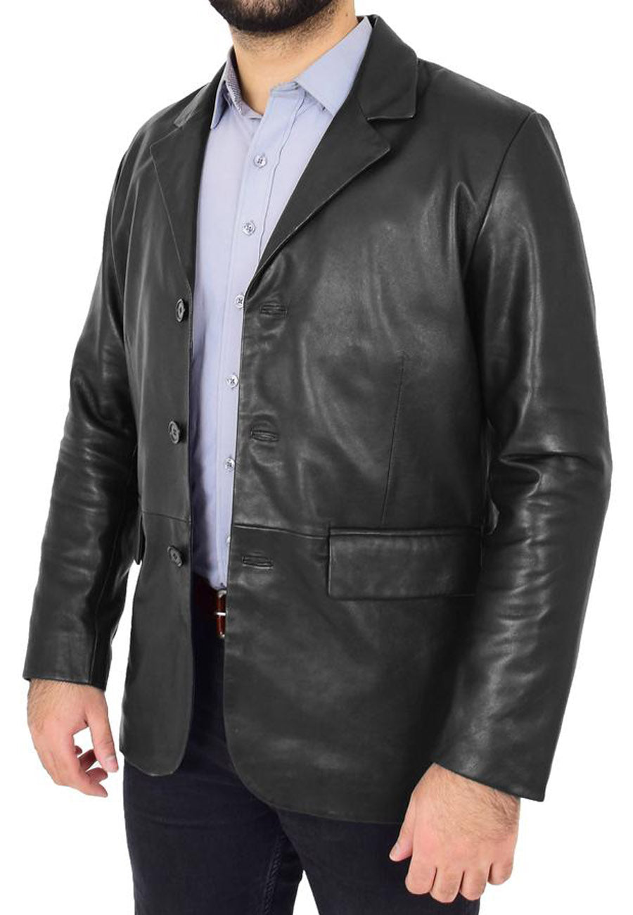 Men's Classic Black Leather Blazer