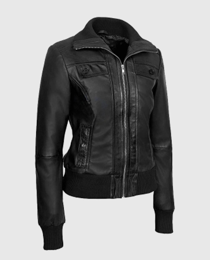 Women's Bomber Black Leather Jacket