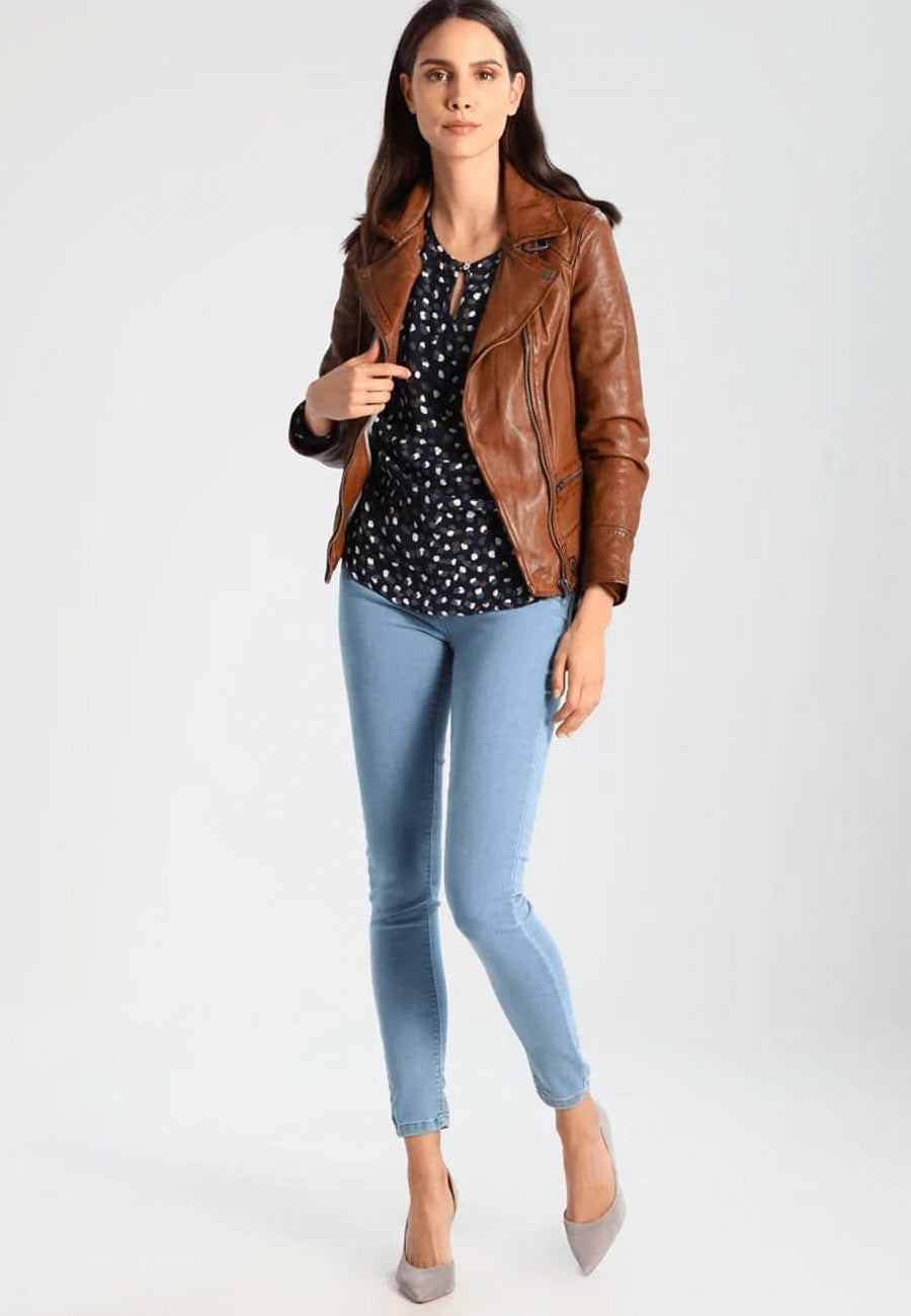 Women's Classic Brown Leather Biker Jacket