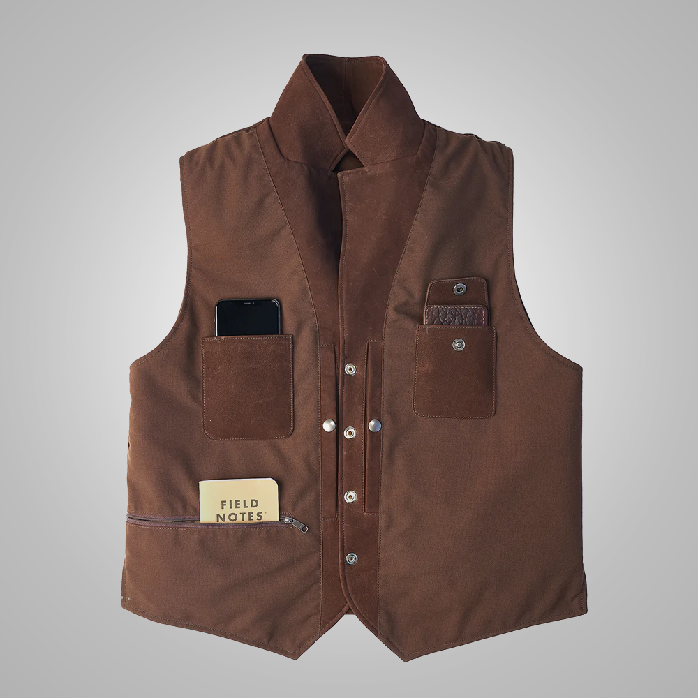 Men Brown Multi Pocket Style Leather Vest