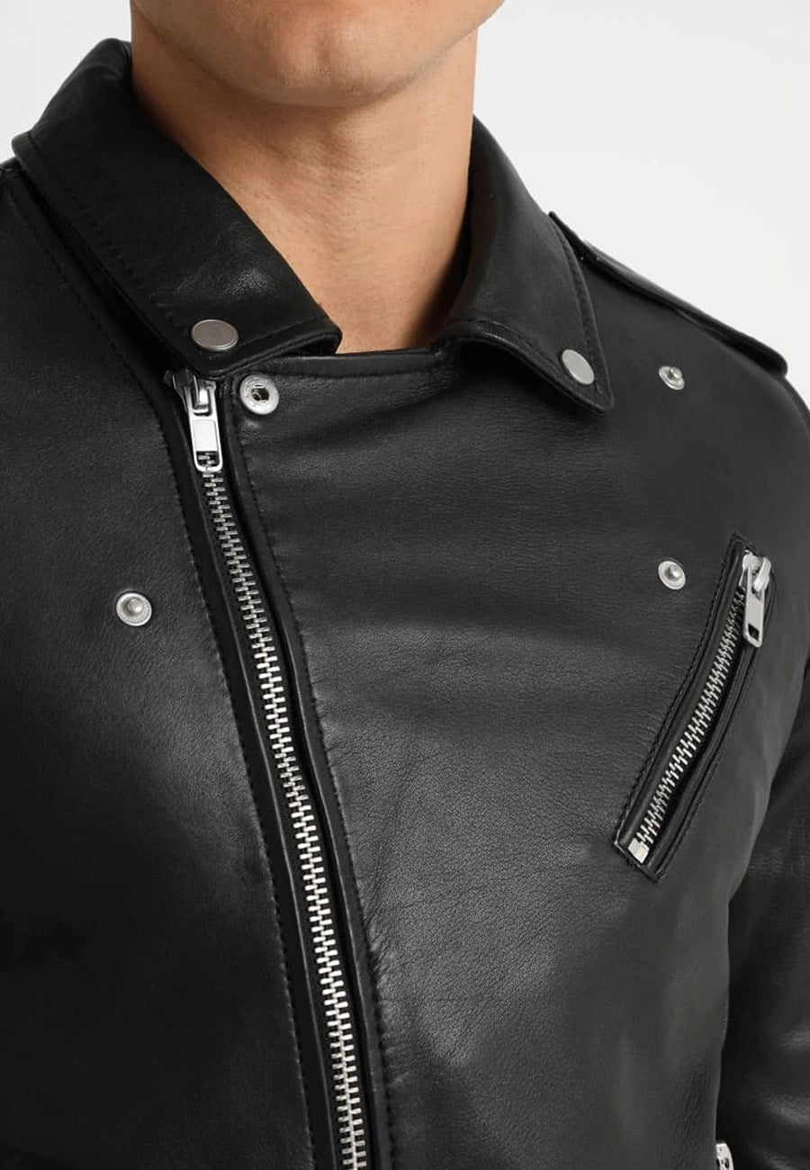 Men's Black Leather Biker Jacket