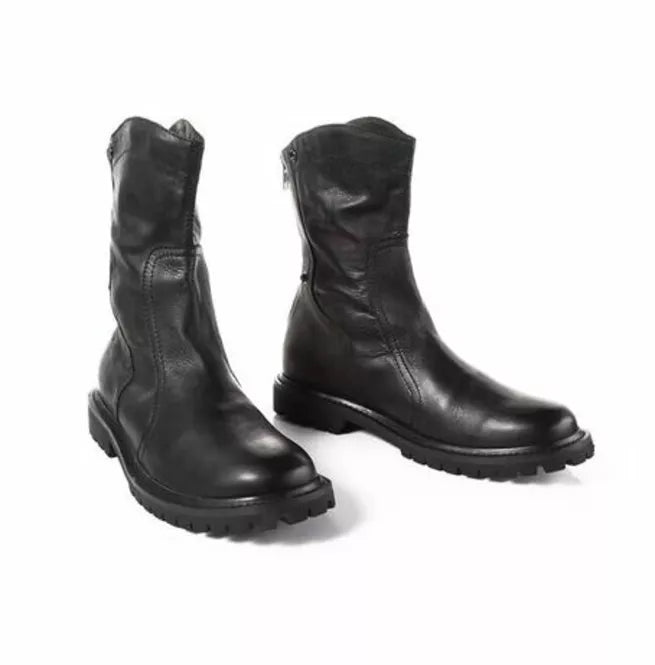 Handmade Black Leather High Ankle Back Zipper Hiking Boots