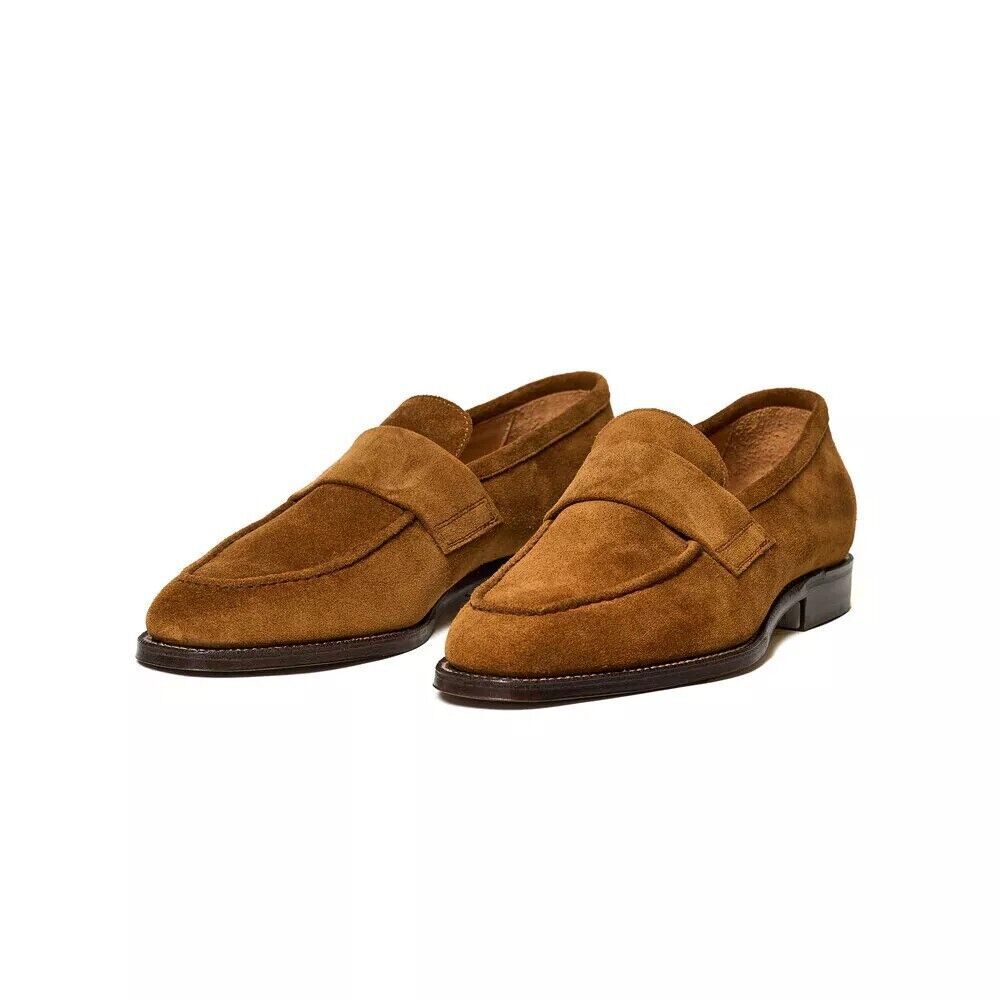 Handmade Mens Tan brown suede moccasins, Men suede penny loafer