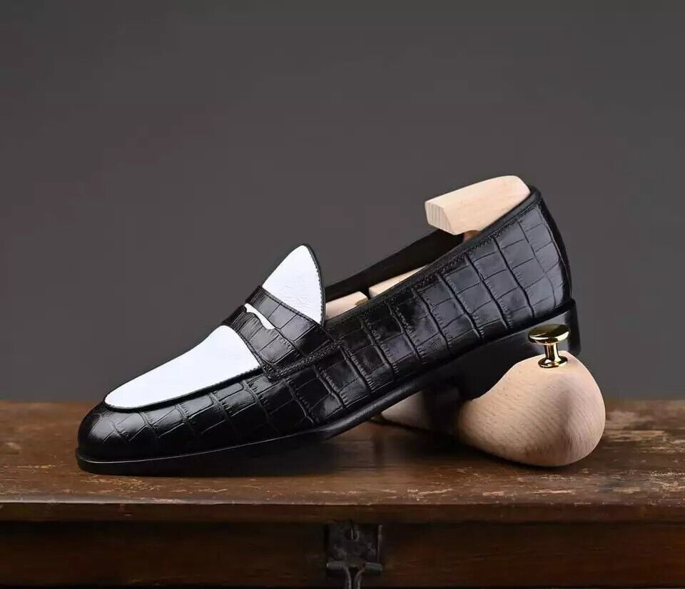 Handmade Men crocodile moccasins loafer, Men Two tone alligators spectator shoes