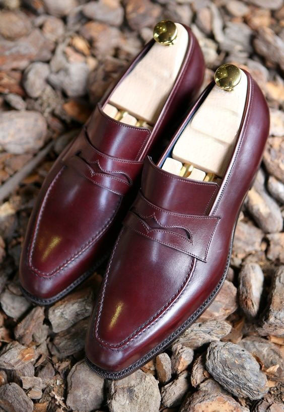 Handmade Men's Burgundy Shoes, Men's Leather Loafer Slip On Moccasins Shoes