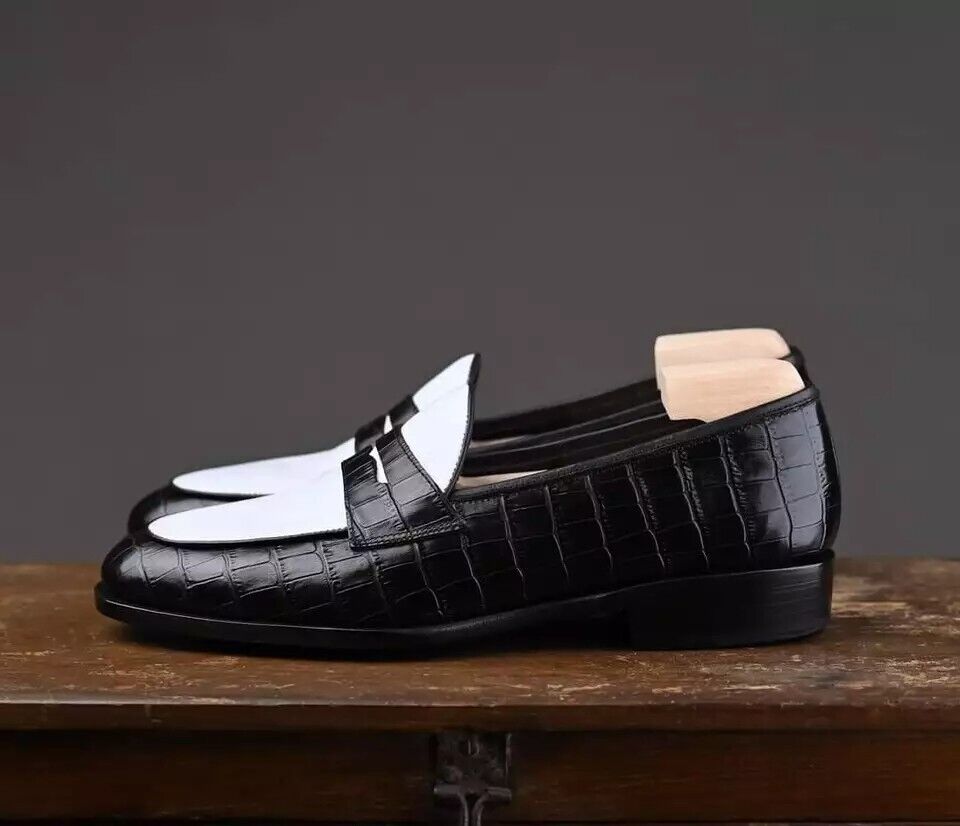 Handmade Men crocodile moccasins loafer, Men Two tone alligators spectator shoes