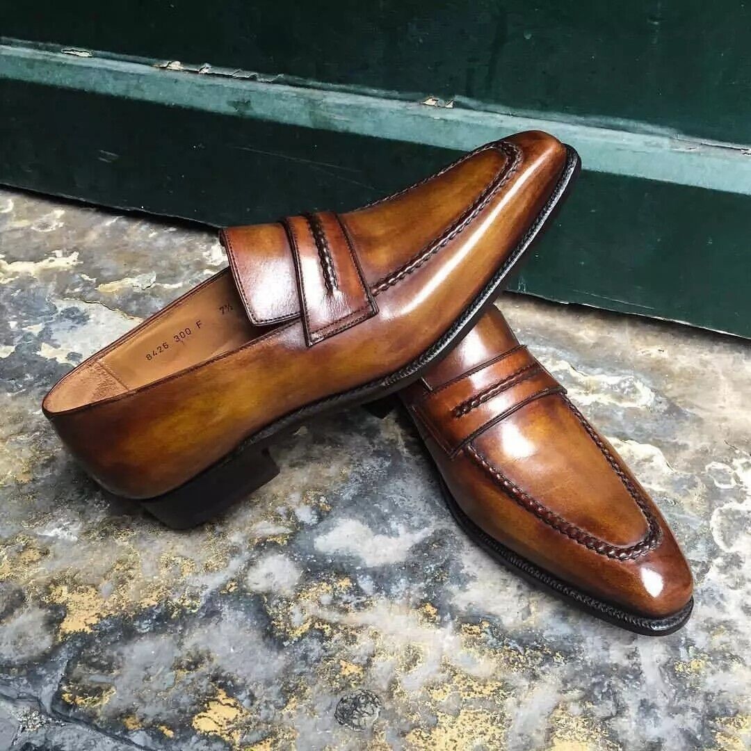 Handmade Tan brown Leather shoes for mens, Men Leather moccasins Loafer shoes