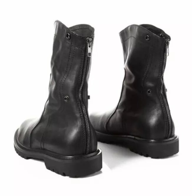 Handmade Black Leather High Ankle Back Zipper Hiking Boots