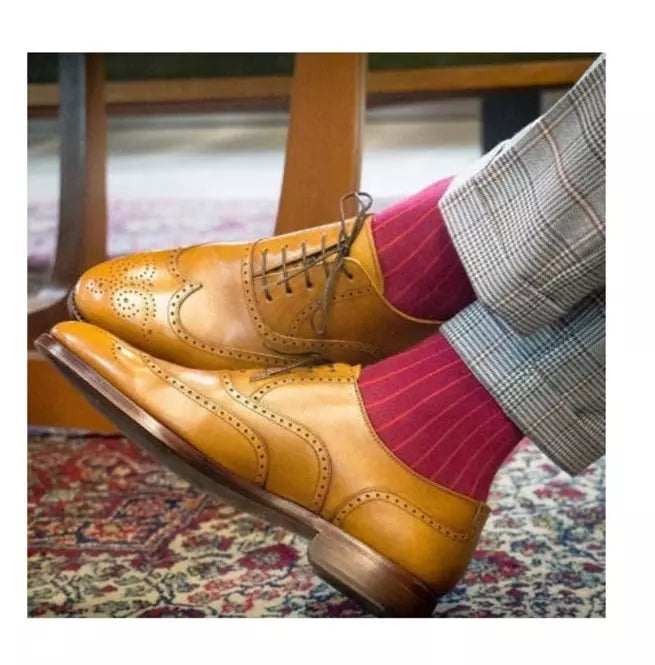 Tan Wing Tip Brogue Handmade Formal Leather Lace Up Dress Shoes For Mens