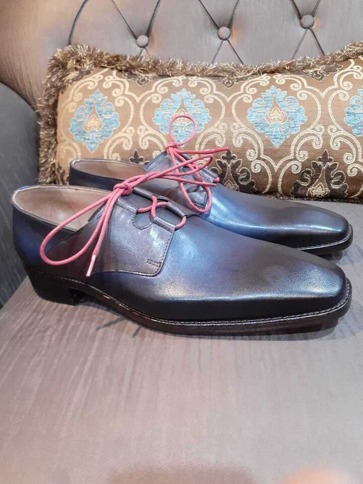 Handmade Men's Blue Leather Lace up Unique Toe Dress Formal Shoes