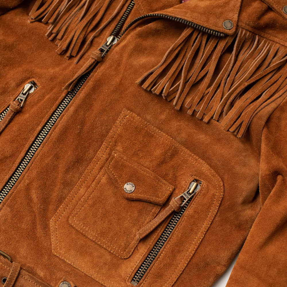 Brown Men Cowboy Style Fringes Suede Leather Western Jacket