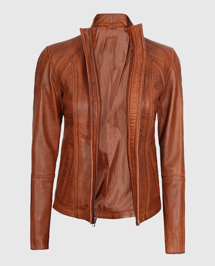 Women's Acerra Real Cognac Brown Leather Jacket