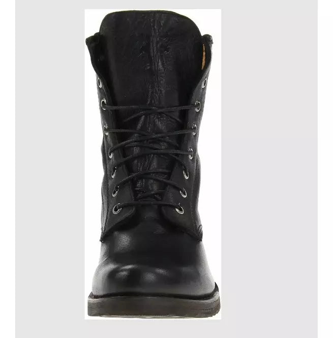 Handmade Black Combat Leather High Ankle Biker Lace Up Boots