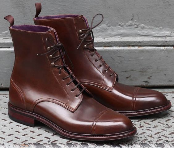 Handmade Men Brown color Leather Lace Up Ankle boot