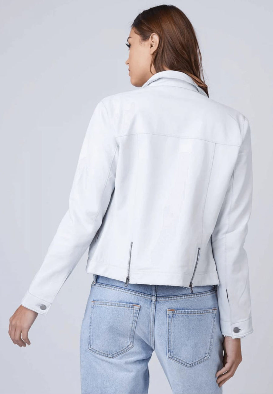 Women's Classic White Sheepskin Leather Trucker Jacket