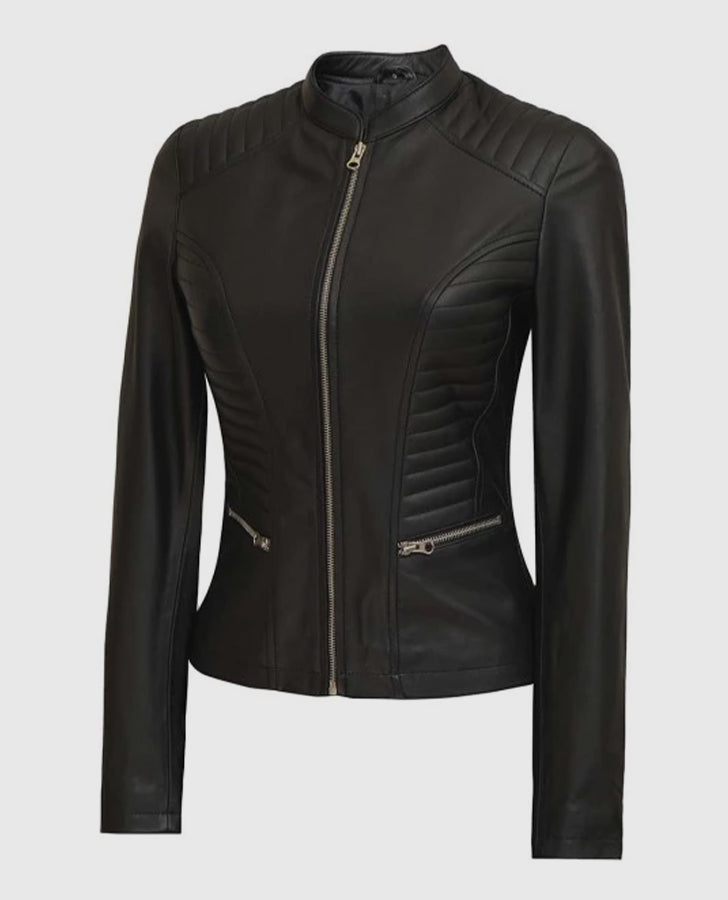 Women's Rachel Petite Black Cafe Racer Leather Jacket