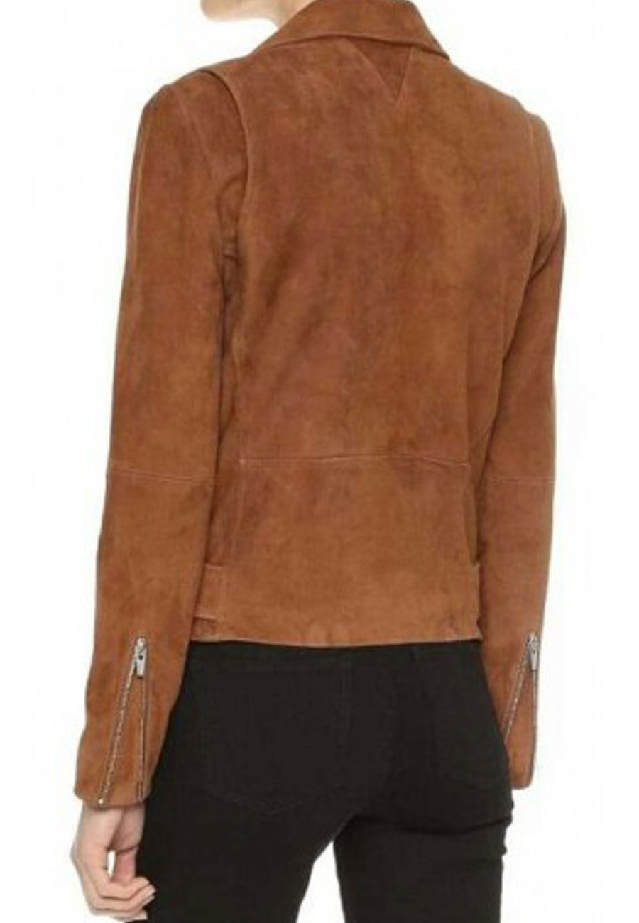 Women’s Tan Brown Suede Leather Biker Jacket