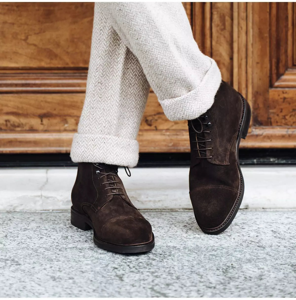 Handmade Men Brown Suede High Ankle Chukka Lace Up Dress Boots