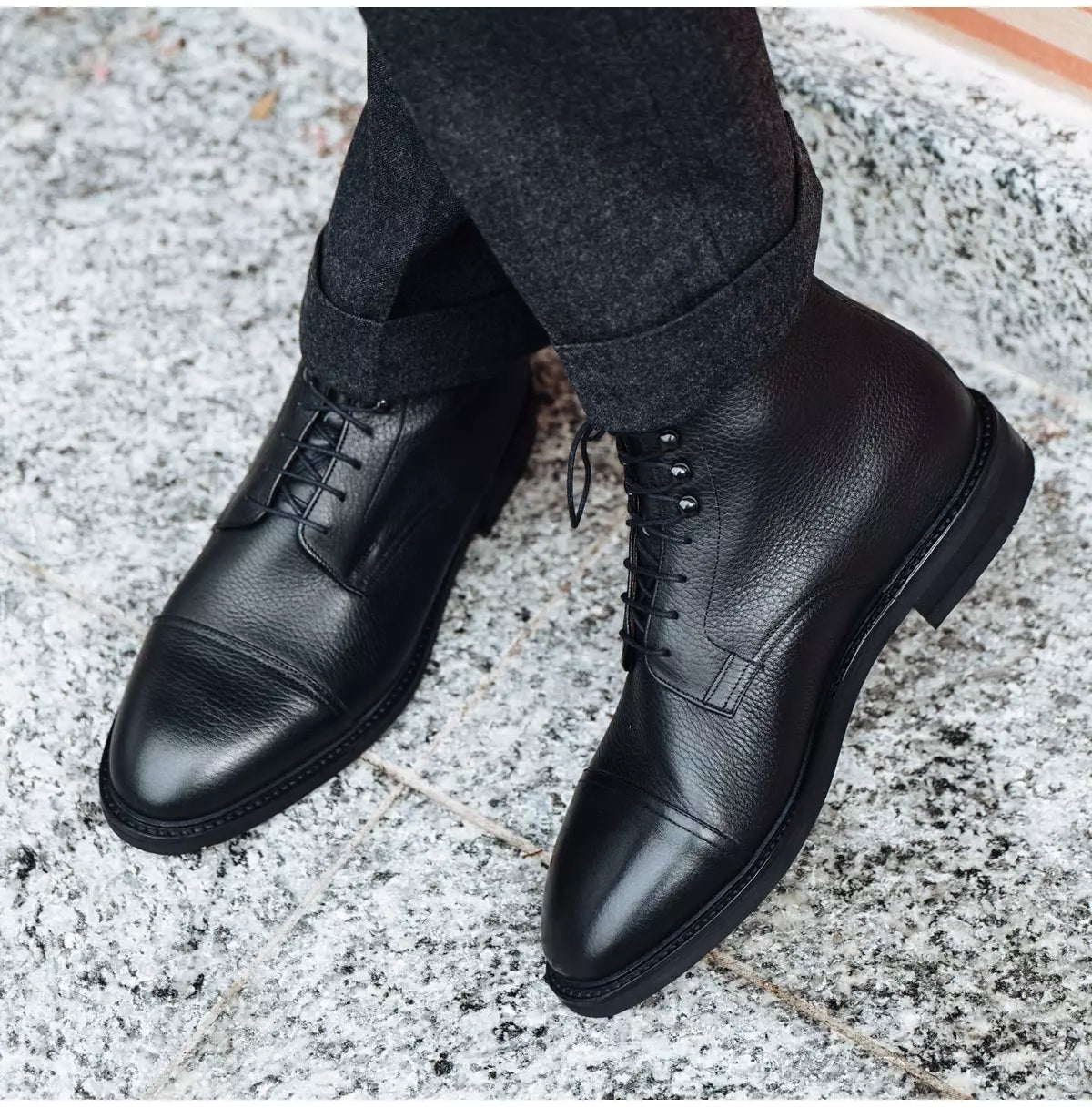 Men Black Handmade Chukka High Ankle Lace Up Dress Boots