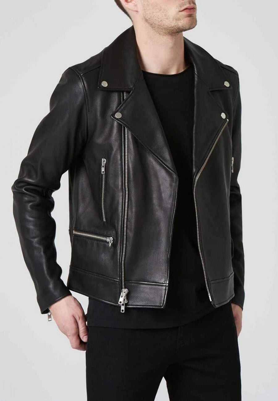 Men’s Black Genuine Leather Biker Jacket