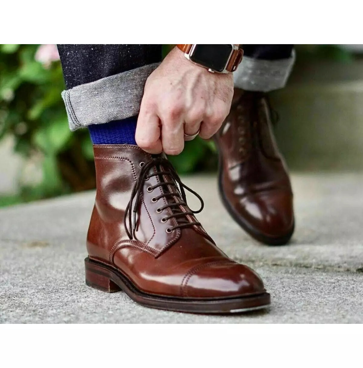 Handmade Men Brown Chukka High Ankle Lace Up Dress Boots