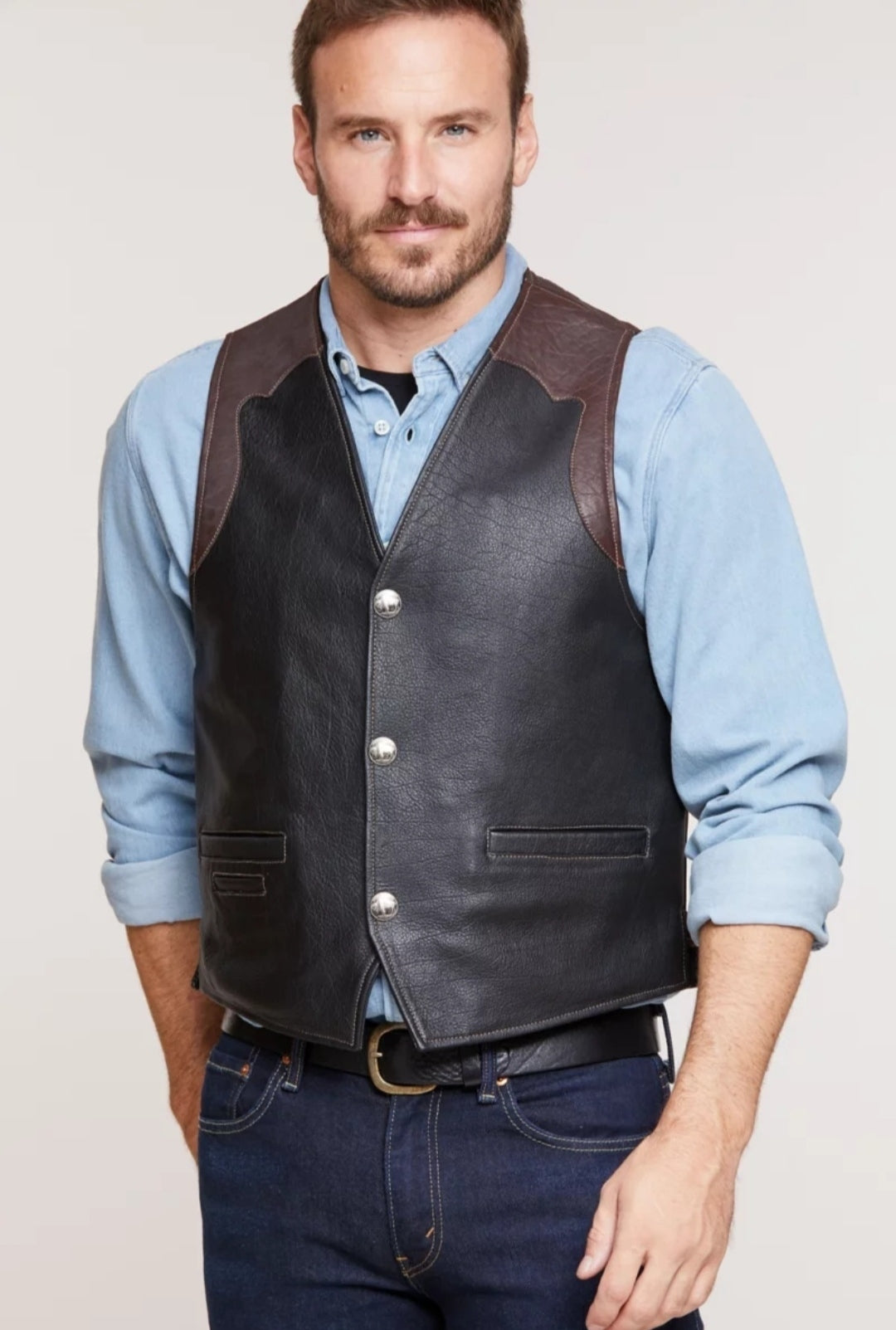 Men's Cowboy Black Leather Vest