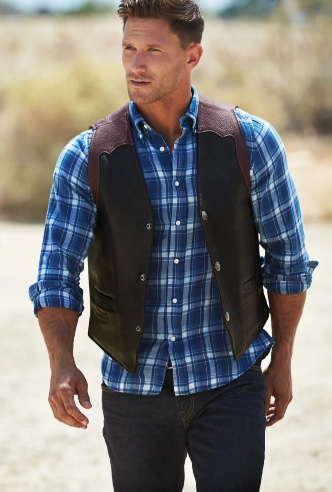 Men's Cowboy Black Leather Vest