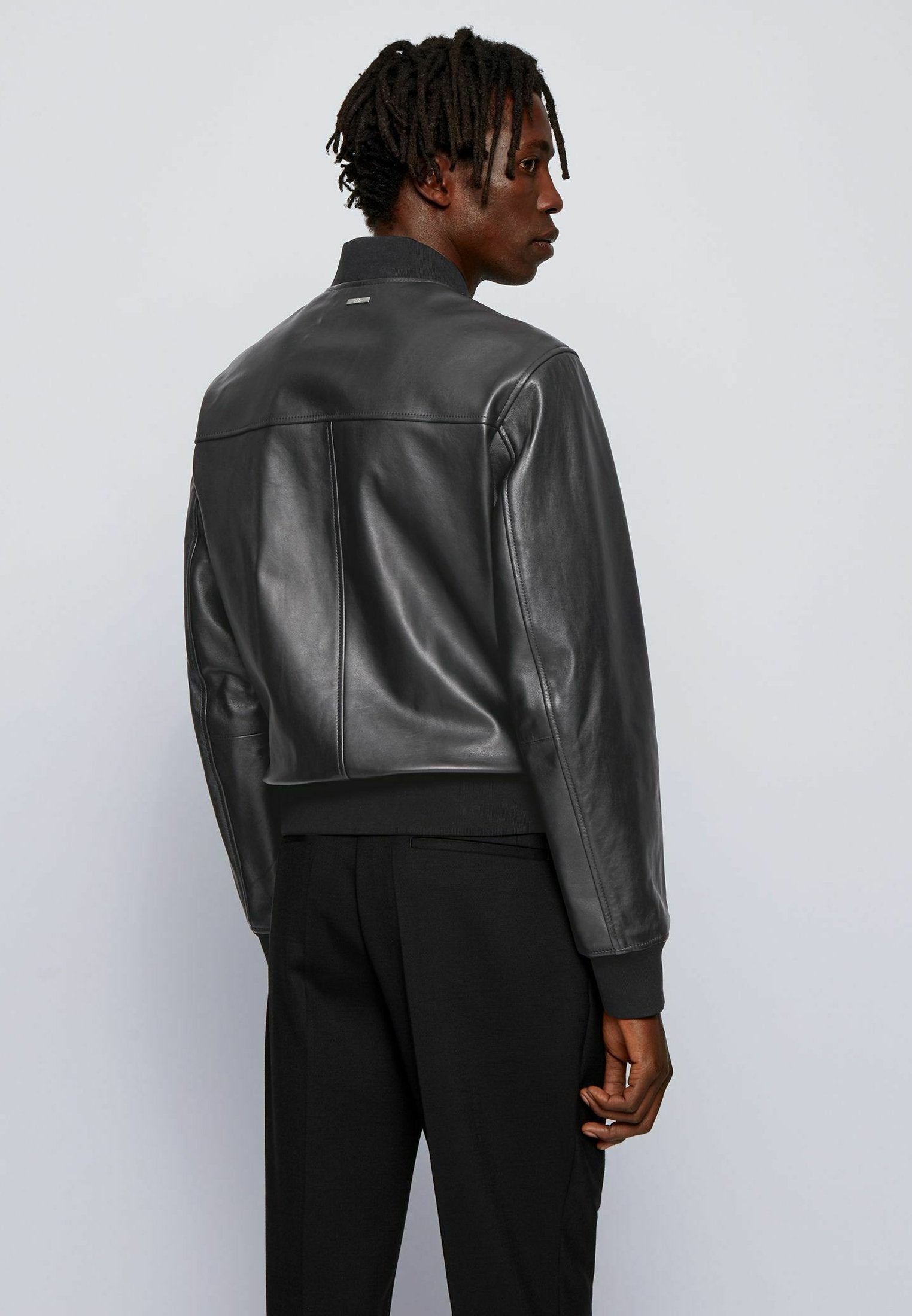 Men’s Black Leather Bomber Jacket