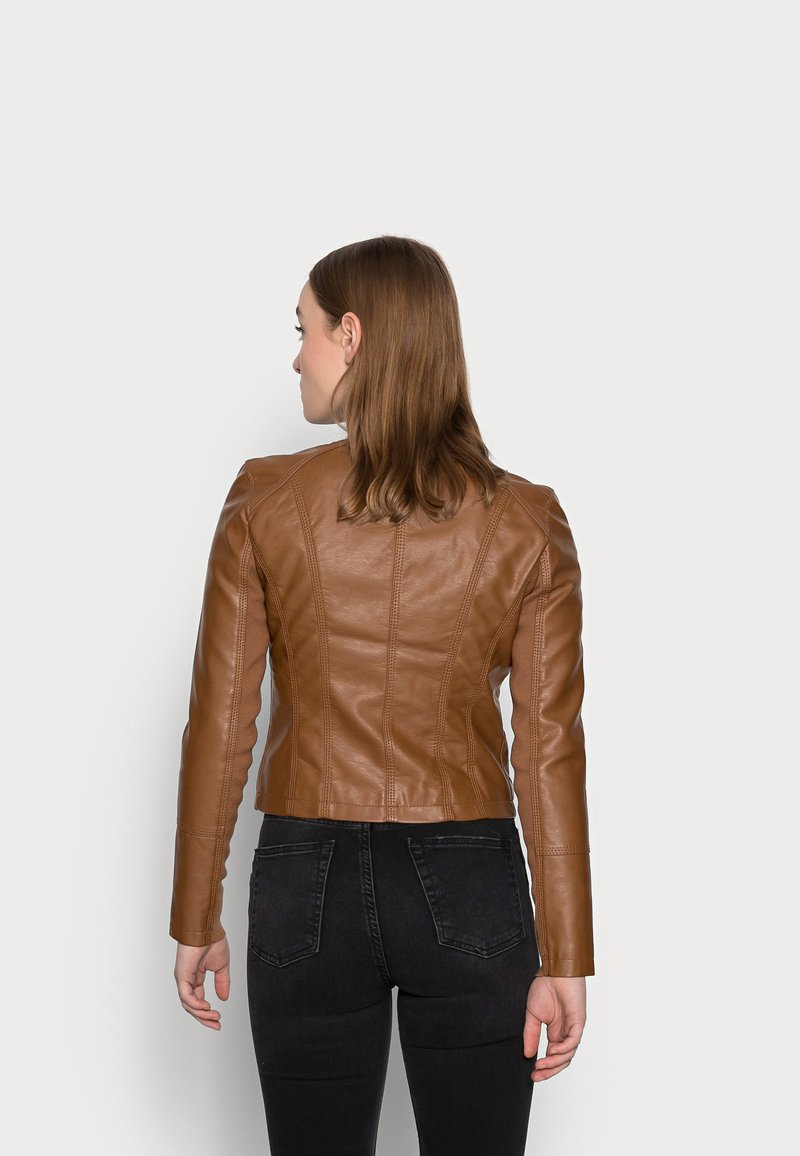 Women's Tan Brown Leather Biker Jacket