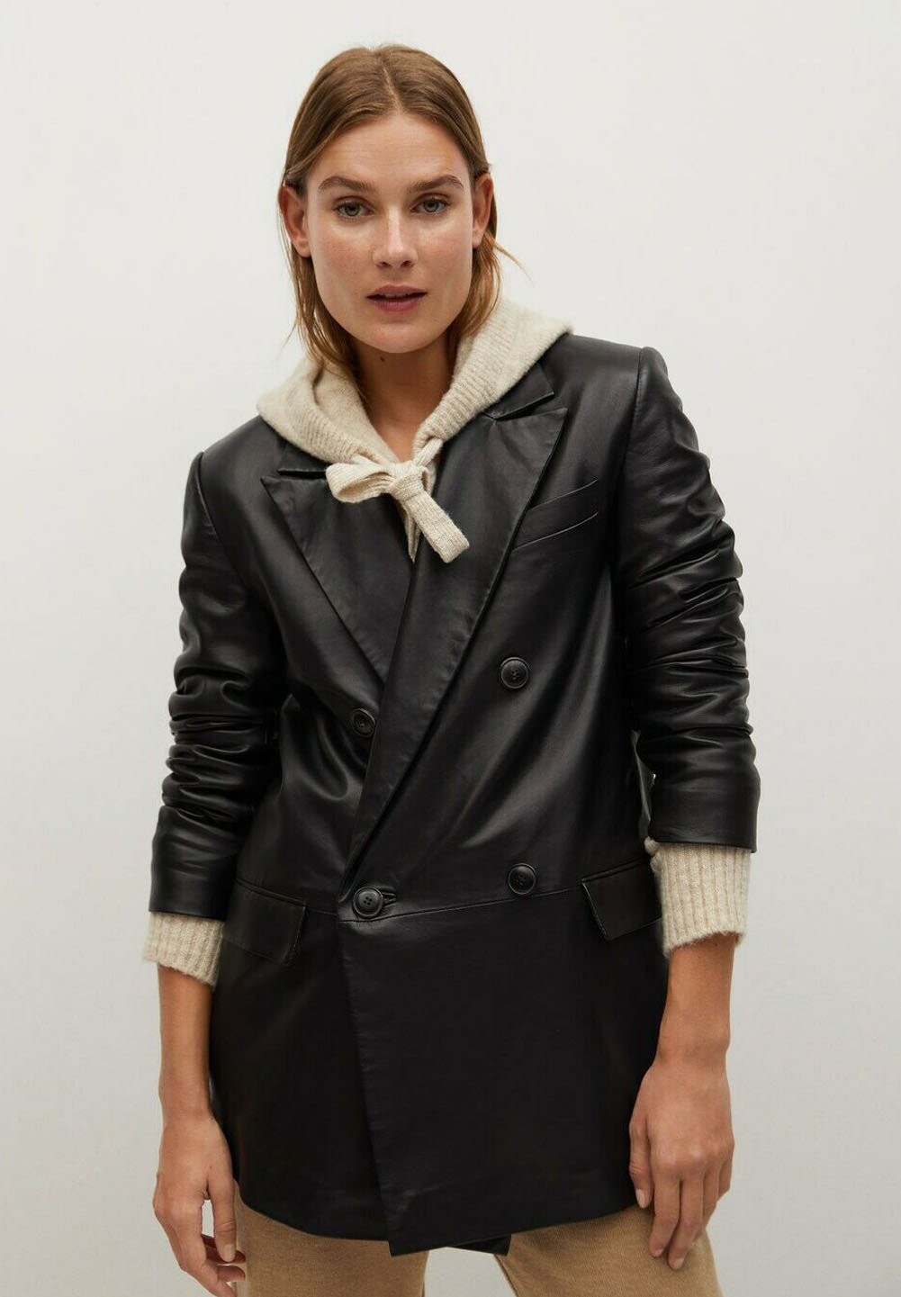 Women’s Oversized Black Leather Coat