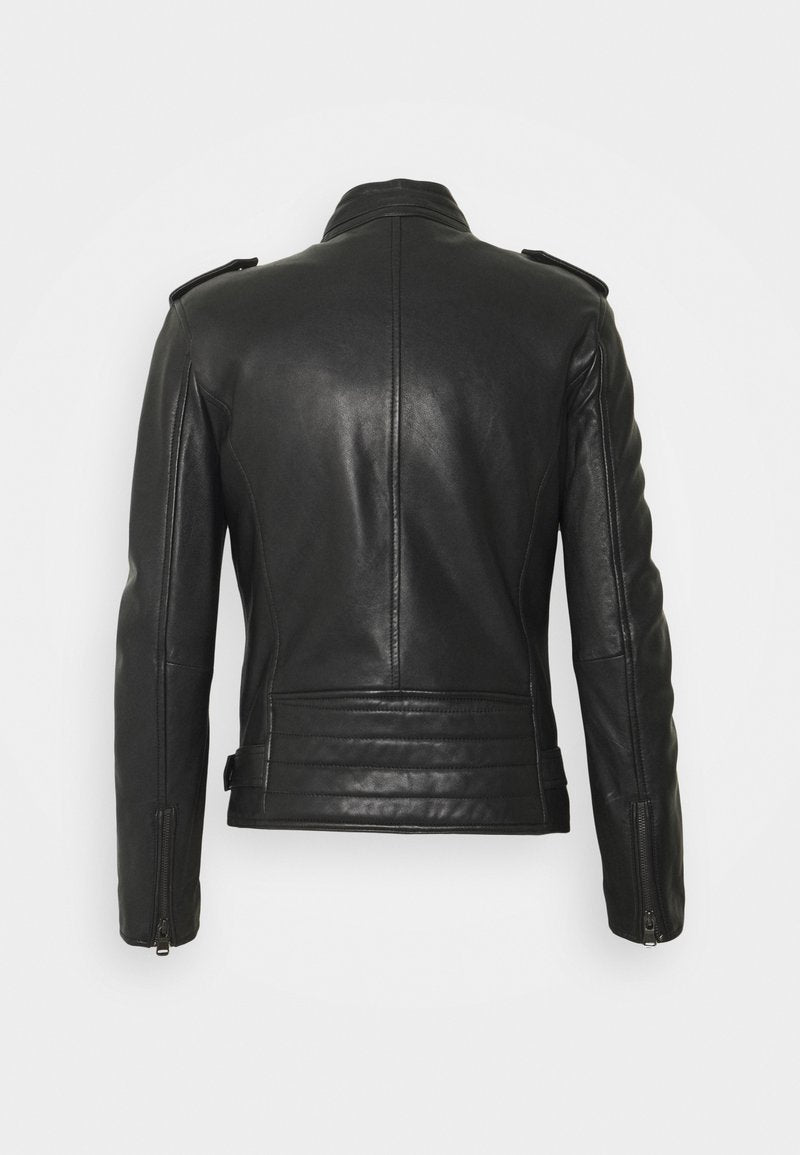 Men's Black Leather Black Zippers Biker Jacket