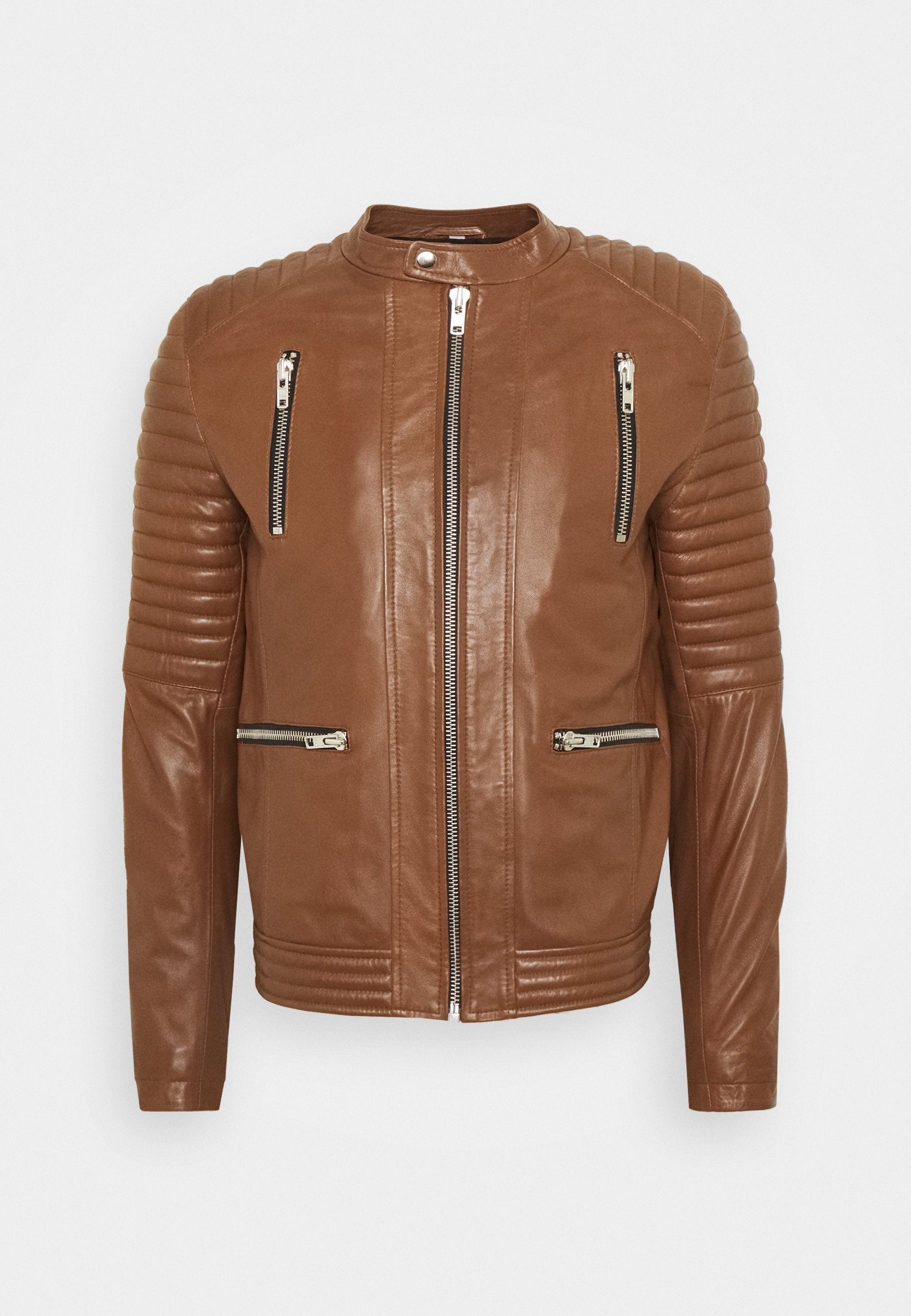 Men's Tan Brown Leather Biker Jacket