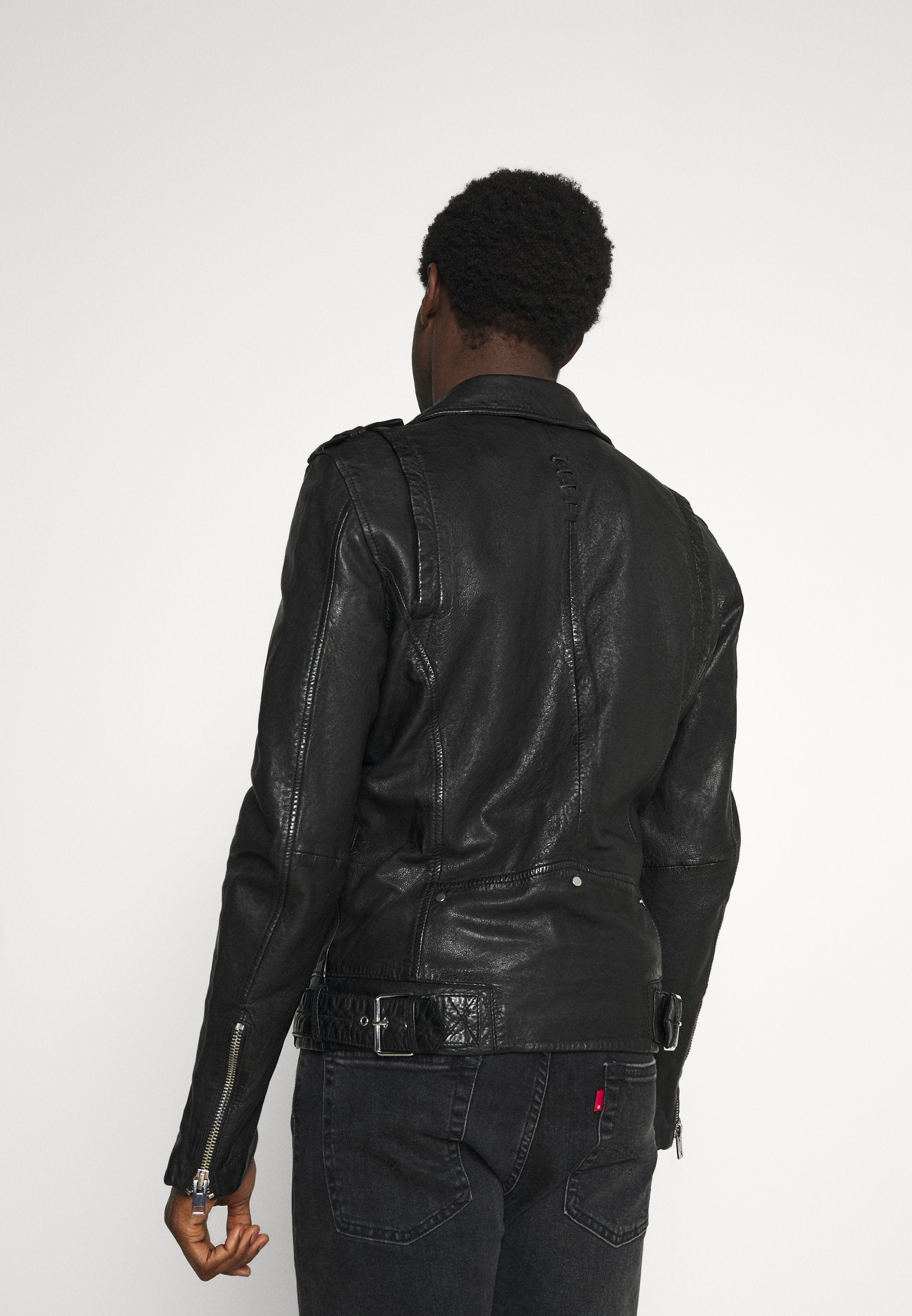 Men’s Black Leather Distressed Biker Jacket