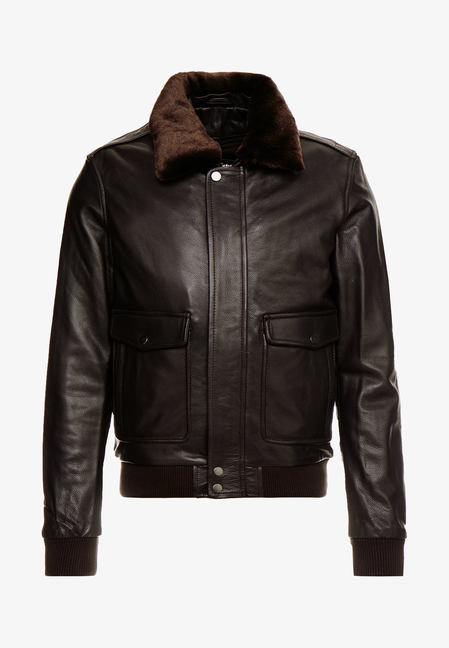 Stylish Men's Dark Brown Bomber Jacket with Luxurious Fur Collar