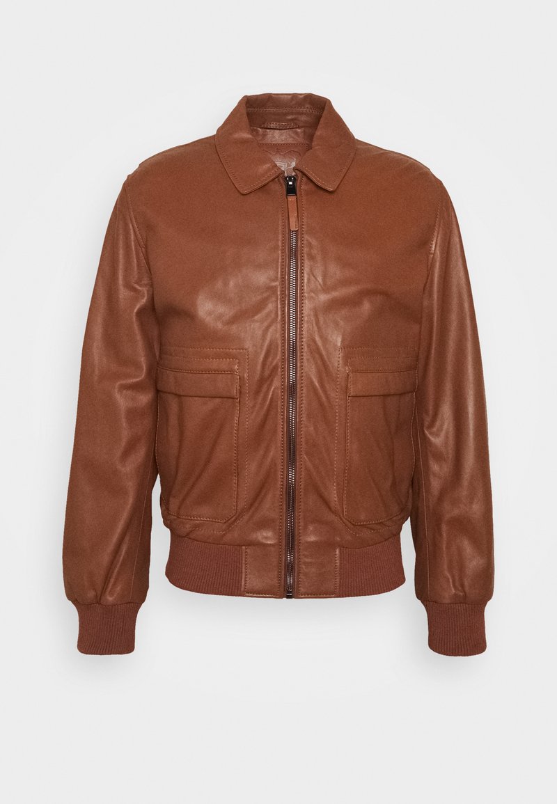 Stylish Tan Brown Leather Bomber Jacket for Men