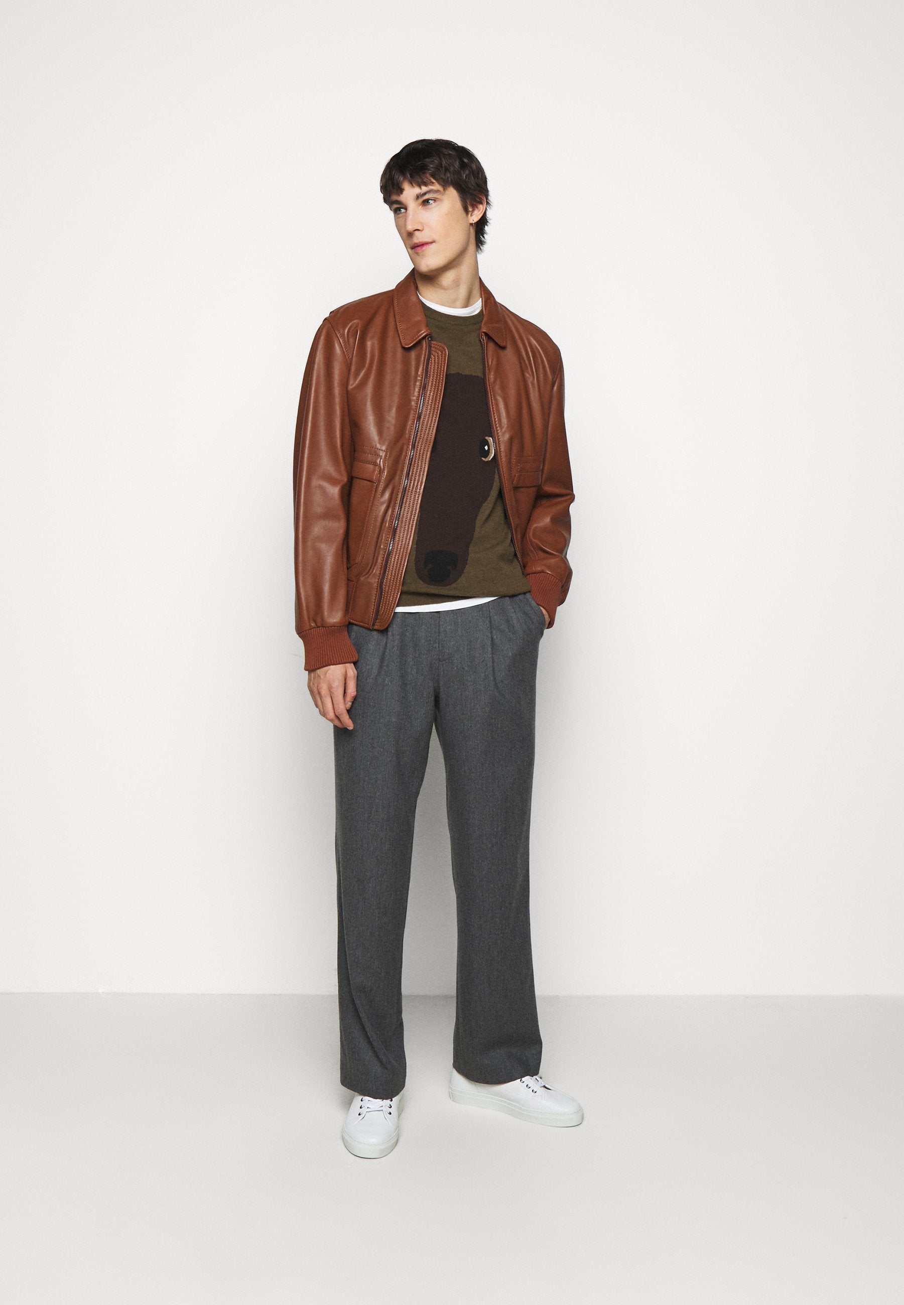 Stylish Tan Brown Leather Bomber Jacket for Men