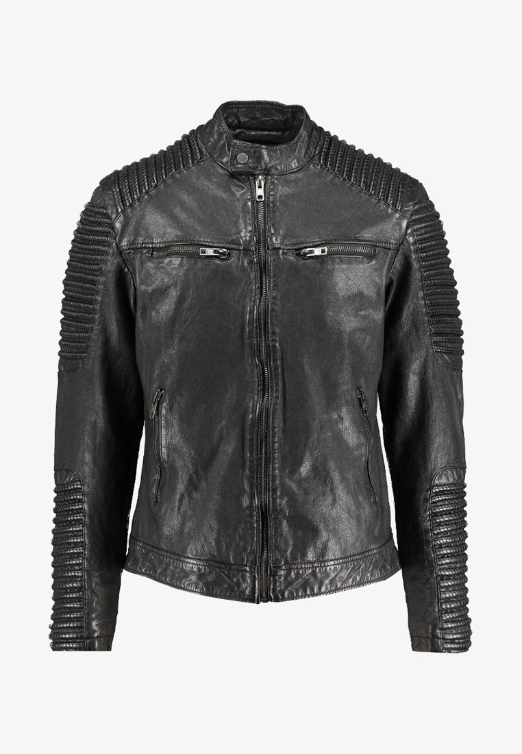 Men’s Black Leather Distressed Biker Jacket