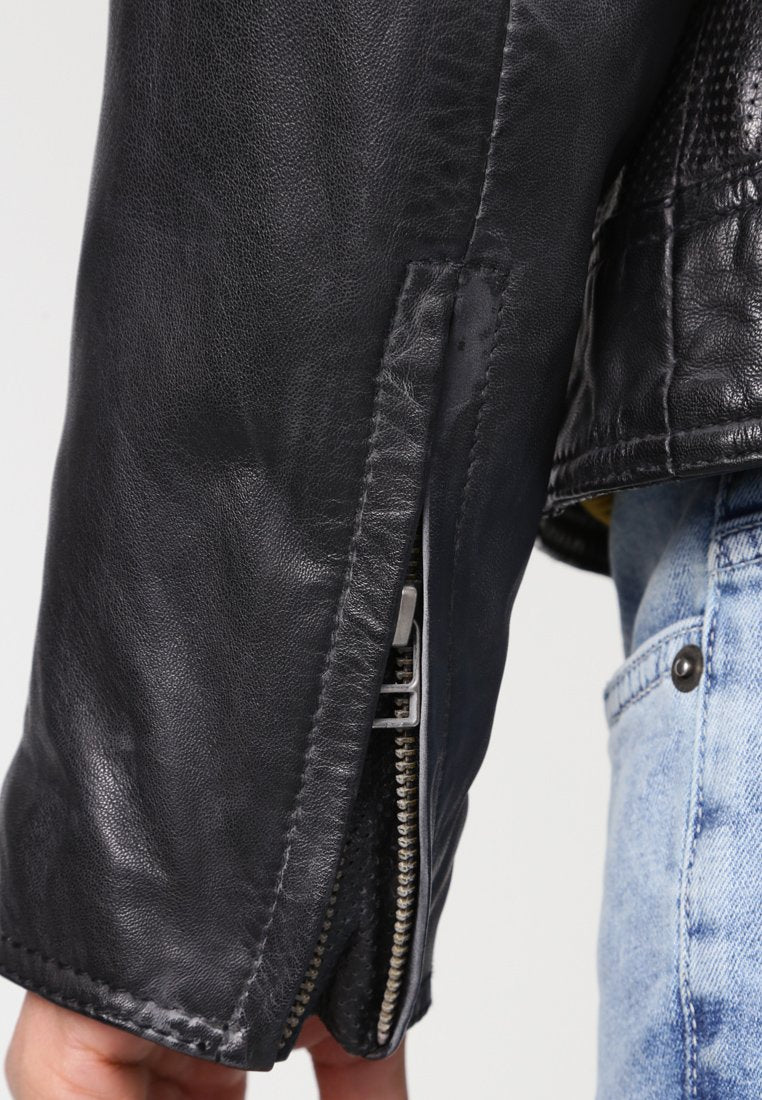 Men's Black Leather Perforated Biker Jacket