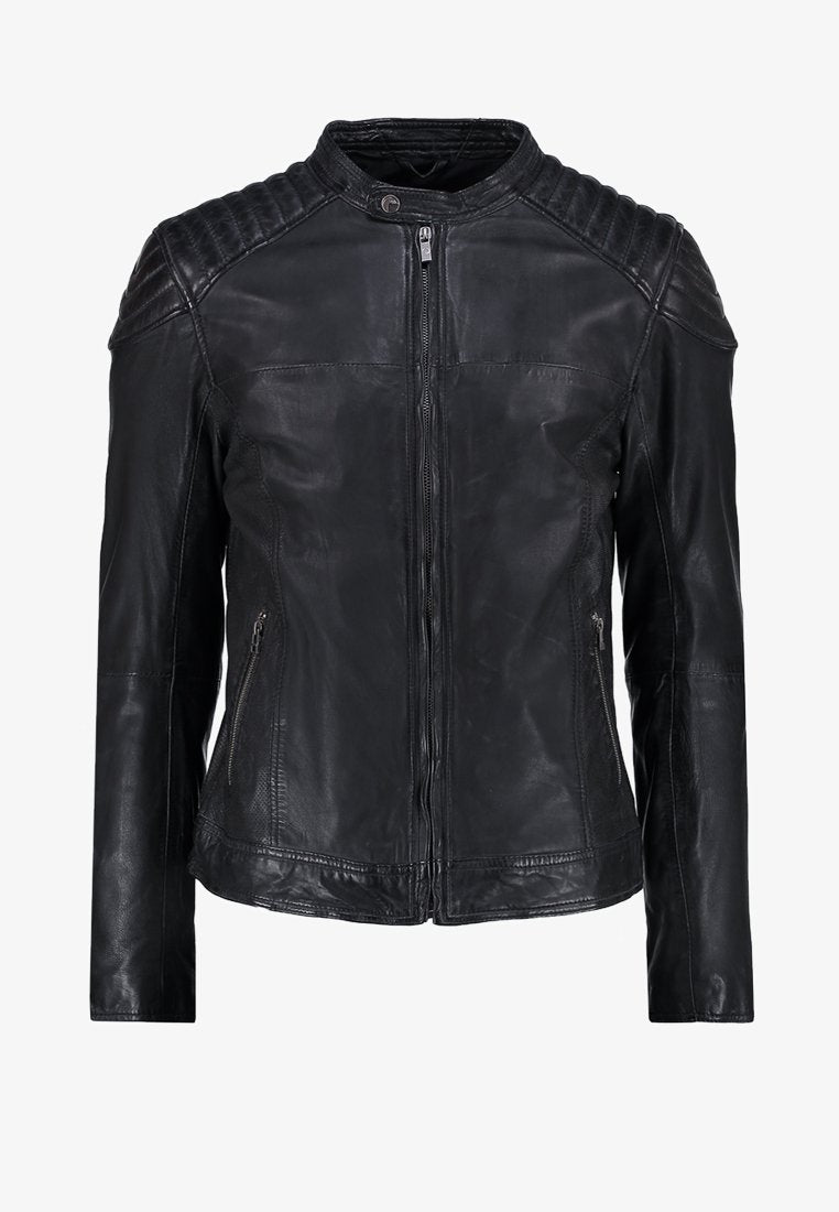 Men's Black Leather Perforated Biker Jacket