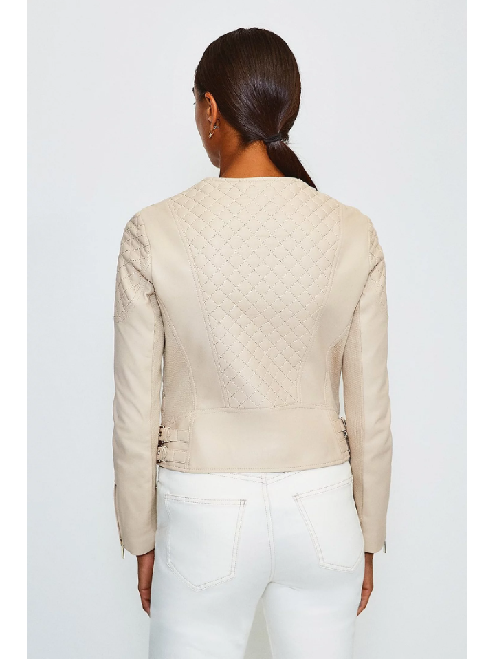 WOMEN’S BEIGE CREAM LEATHER BIKER JACKET