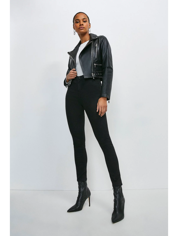 Women's Black Leather Short Fit Biker Jacket