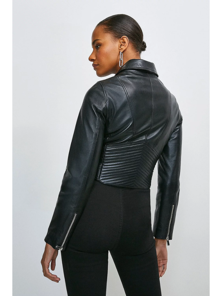 Women's Black Leather Short Fit Biker Jacket