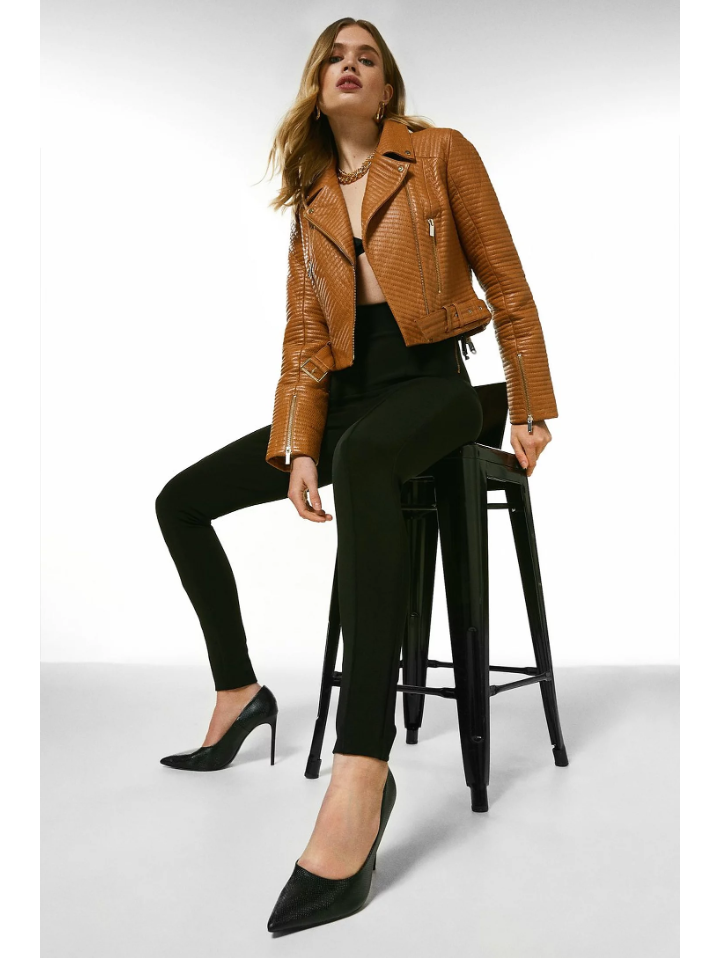 Women’s Tan Brown Leather Biker Jacket