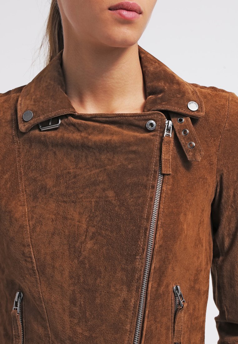 Women’s Tan Brown Suede Leather Biker Jacket